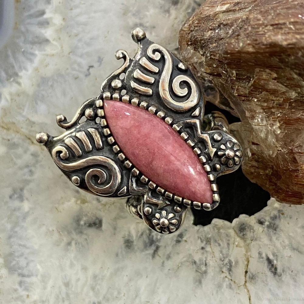Carolyn Pollack Sterling Silver Pink Rhodonite Butterfly Ring For Women